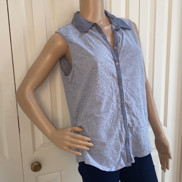 Loft Womens L Button Front Tank With Collar. Microdots. Sleeveless Blouse. - Picture 2 of 11